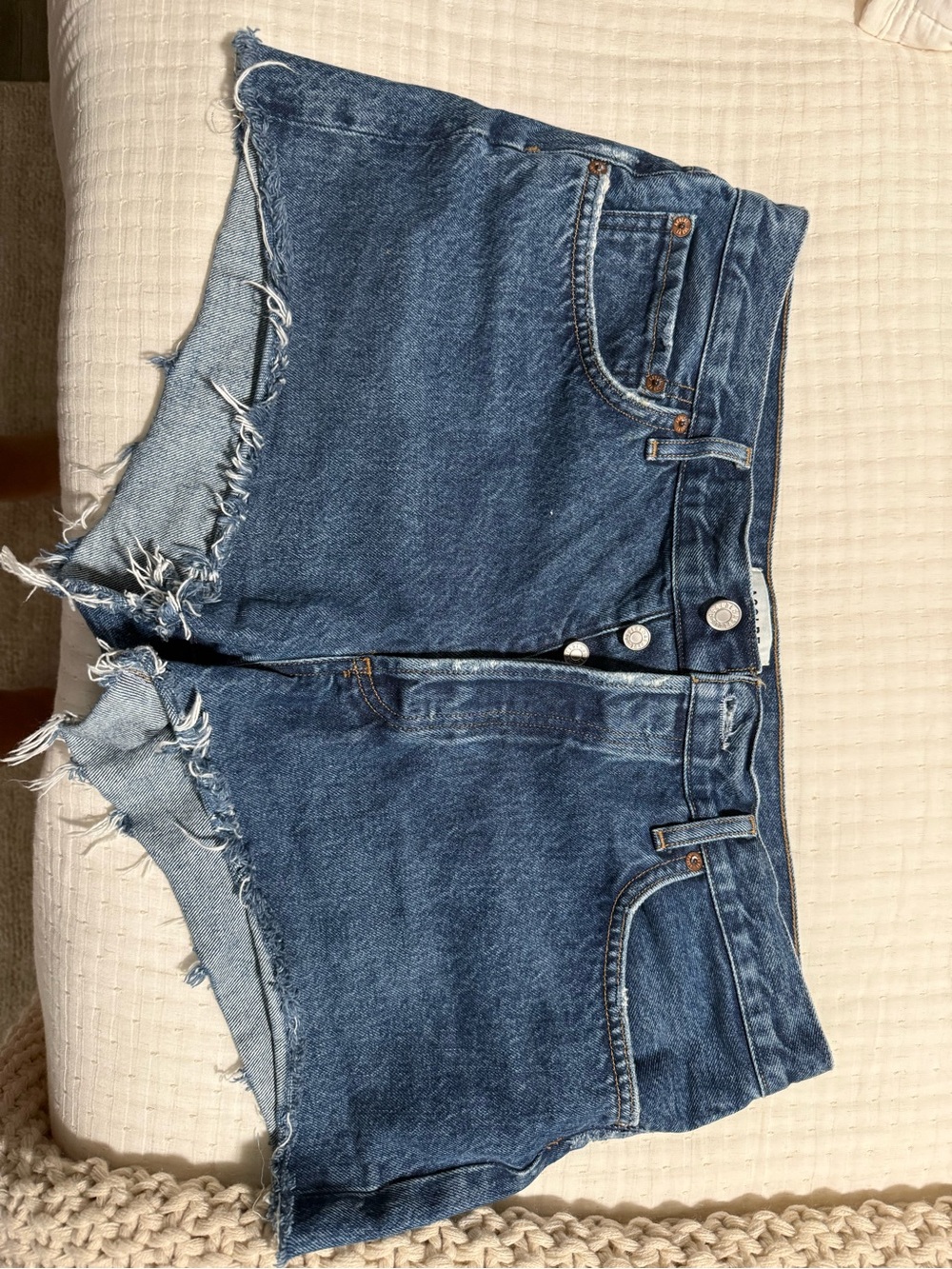 AGOLDE Distressed Dark Blue Denim Cutoff Shorts 31